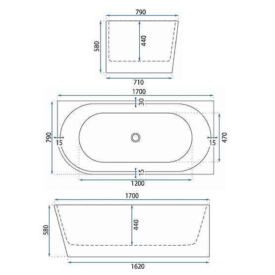 Baignoire d'angle en acrylique BELLANTO SLIM 170 Droite