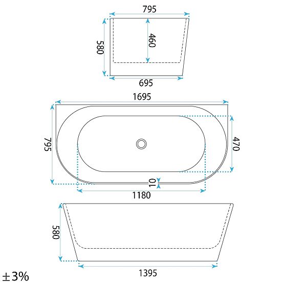 Baignoire murale CAPRI SLIM 170 cm