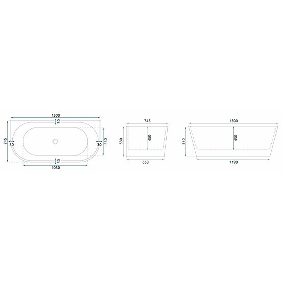 Baignoire murale en acrylique OLIMPIA 150 cm