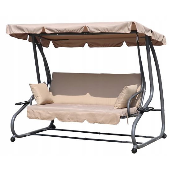 Balancelle de jardin convertible 2 en 1 avec coussins beige