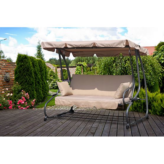 Balancelle de jardin convertible 2 en 1 avec coussins beige