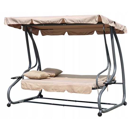 Balancelle de jardin convertible 2 en 1 avec coussins beige