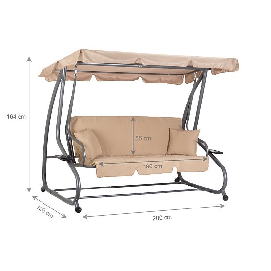 Balancelle de jardin convertible 2 en 1 avec coussins beige