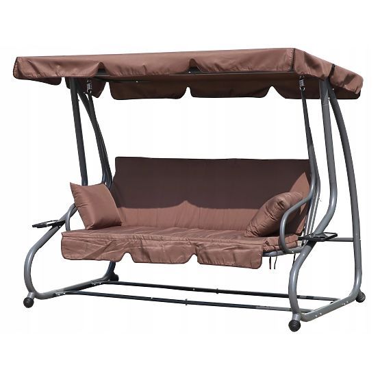 Balancelle de jardin convertible 2 en 1 avec coussins marron