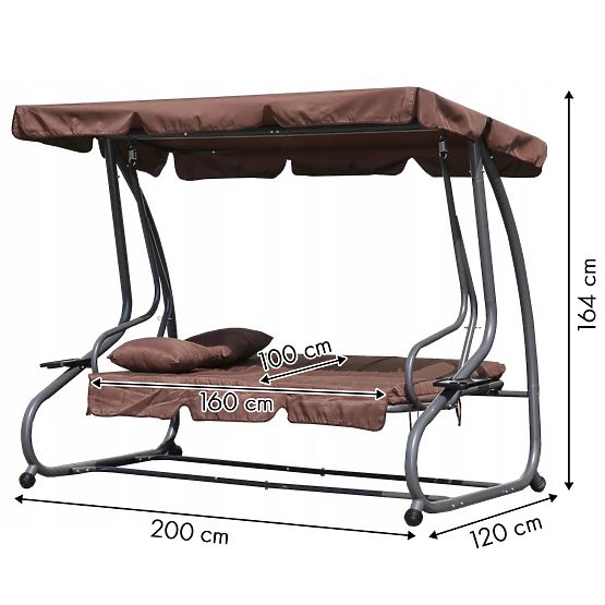 Balancelle de jardin convertible 2 en 1 avec coussins marron