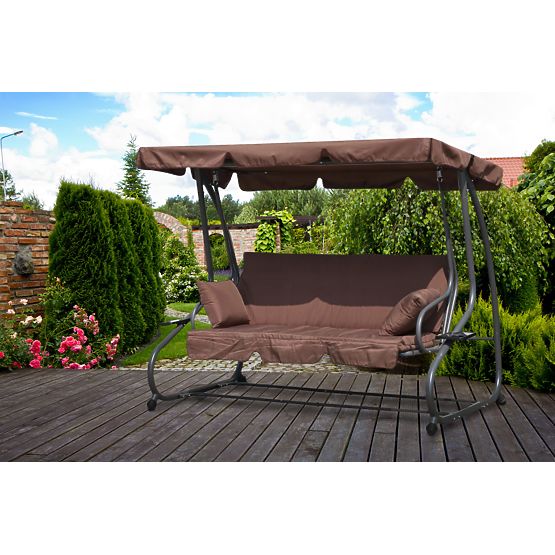 Balancelle de jardin convertible 2 en 1 avec coussins marron