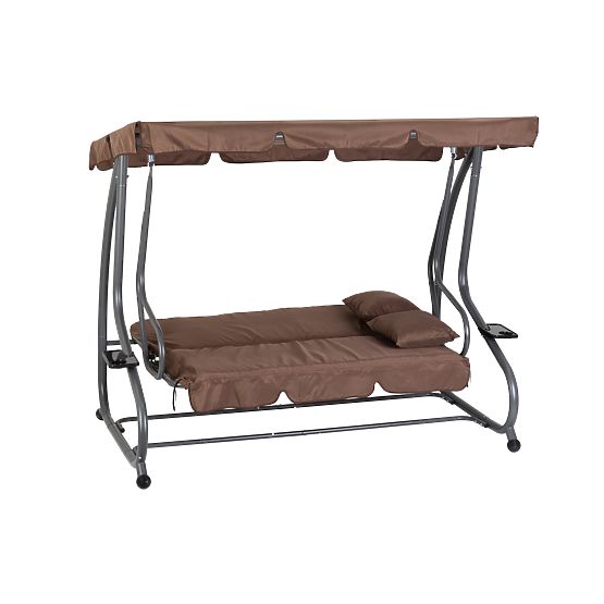 Balancelle de jardin convertible 2 en 1 avec coussins marron