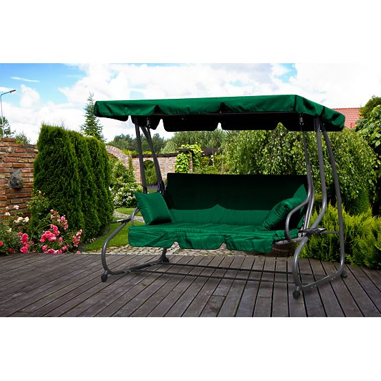 Balancelle de jardin convertible 2 en 1 avec coussins verts