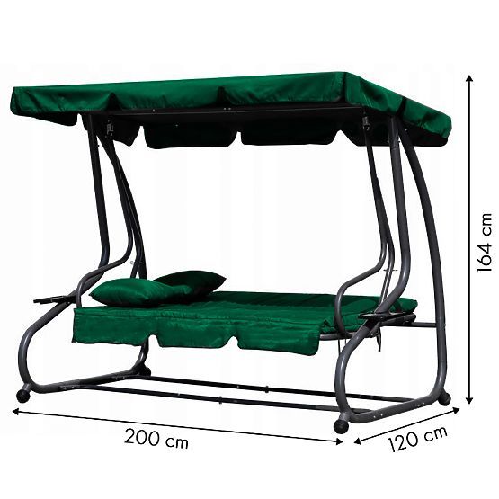 Balancelle de jardin convertible 2 en 1 avec coussins verts