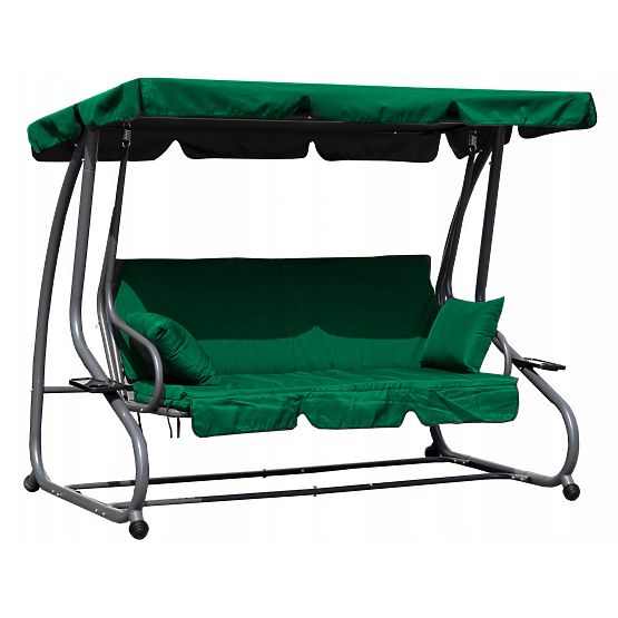 Balancelle de jardin convertible 2 en 1 avec coussins verts