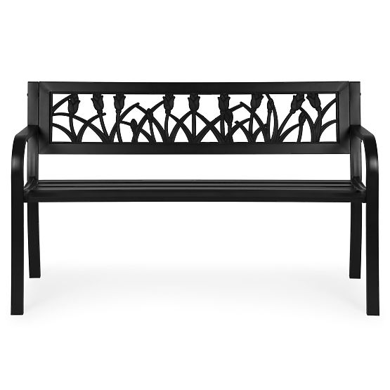 Banc de jardin avec dossier décoratif 120x50 cm en métal noir parc MultiGarden