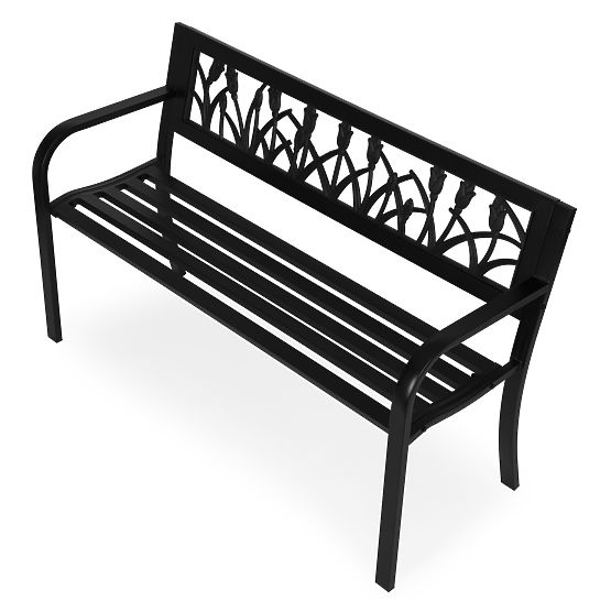 Banc de jardin avec dossier décoratif 120x50 cm en métal noir parc MultiGarden