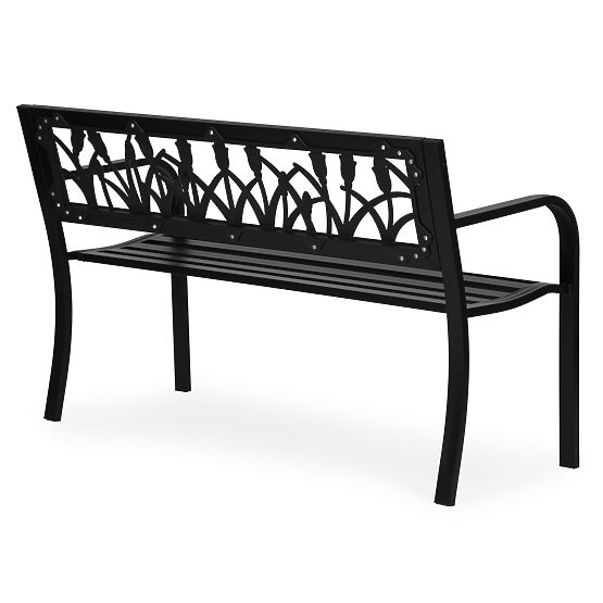 Banc de jardin avec dossier décoratif 120x50 cm en métal noir parc MultiGarden