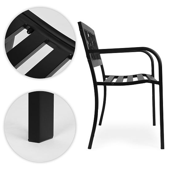 Banc de jardin avec dossier décoratif 120x50 cm en métal noir parc MultiGarden