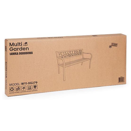 Banc de jardin avec dossier décoratif 120x50 cm en métal noir parc MultiGarden