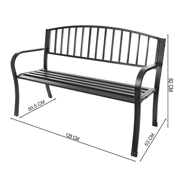 Banc de jardin avec dossier pour parc, terrasse, balcon, structure métallique