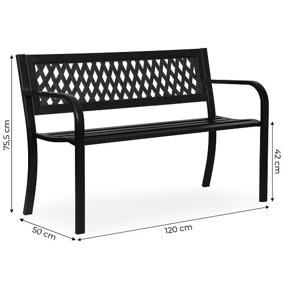 Banc de jardin avec dossier à treillis 120x50 cm en métal noir parc MultiGarden