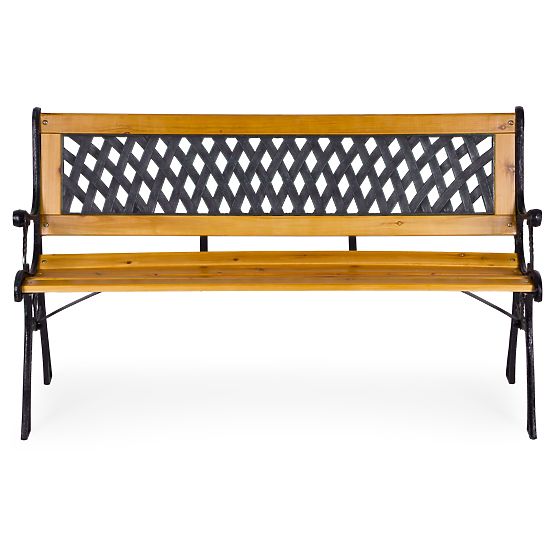 Banc de jardin en bois 126x51 cm avec dossier à treillis et pieds en fonte parc MultiGarden