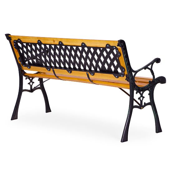 Banc de jardin en bois 126x51 cm avec dossier à treillis et pieds en fonte parc MultiGarden