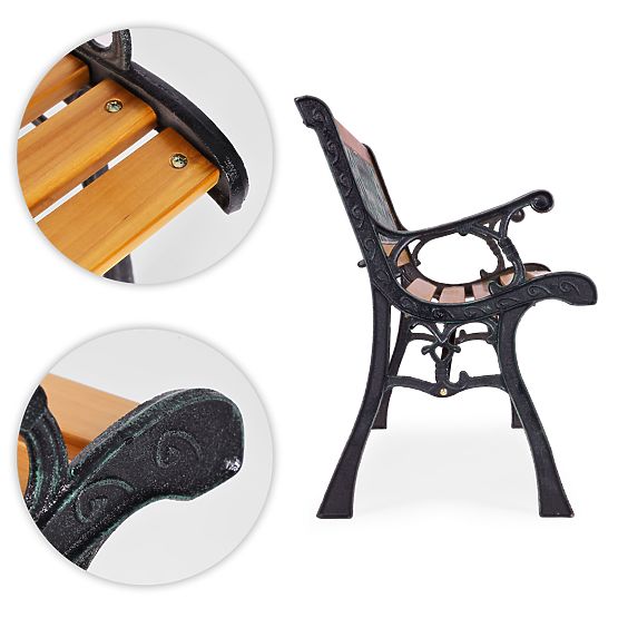 Banc de jardin en bois 126x51 cm avec dossier à treillis et pieds en fonte parc MultiGarden