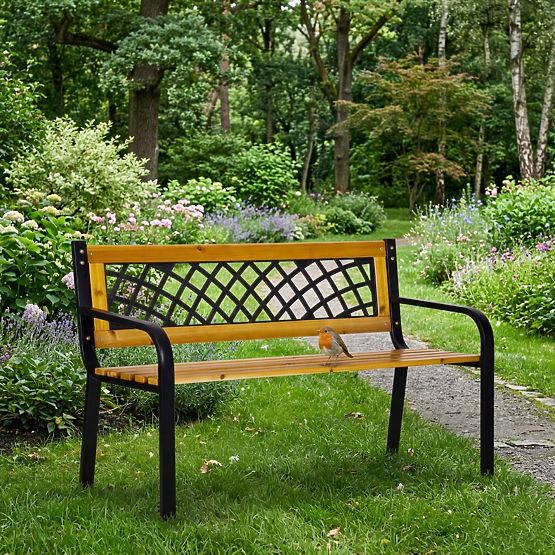 Banc de jardin en bois avec dossier à treillis 118x52 cm parc MultiGarden