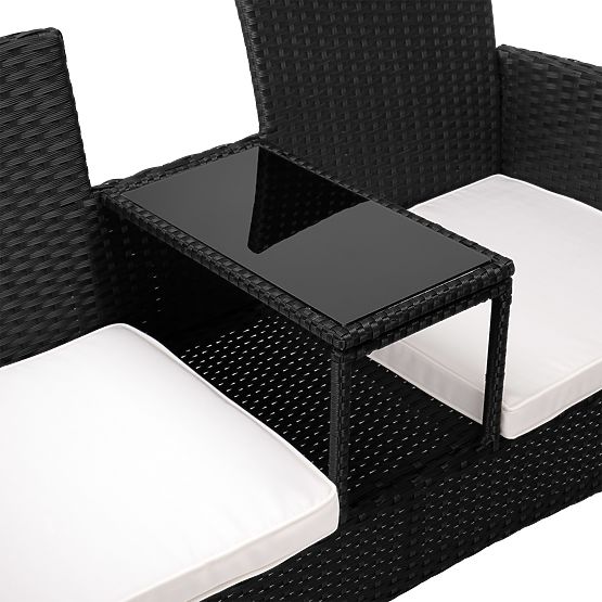 Banc de jardin en résine tressée canapé CORDOBA noir avec coussins beiges