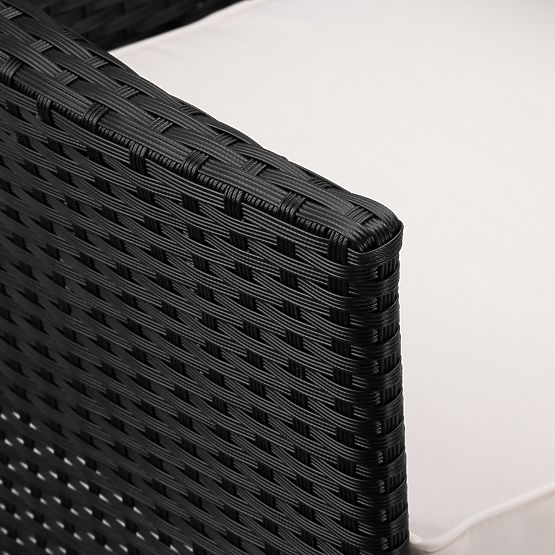 Banc de jardin en résine tressée canapé CORDOBA noir avec coussins beiges