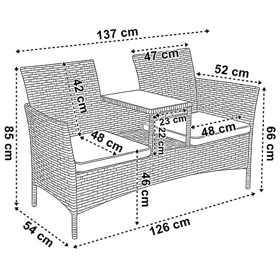 Banc de jardin en résine tressée canapé CORDOBA noir avec coussins beiges