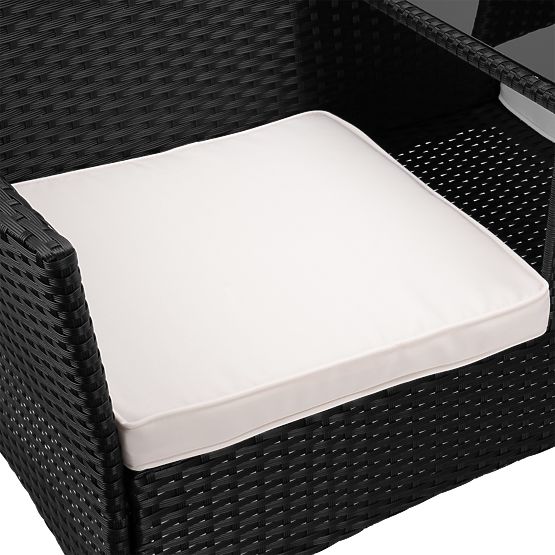 Banc de jardin en résine tressée canapé CORDOBA noir avec coussins beiges