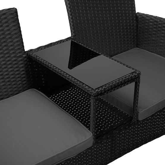 Banc de jardin en résine tressée canapé CORDOBA noir avec coussins gris