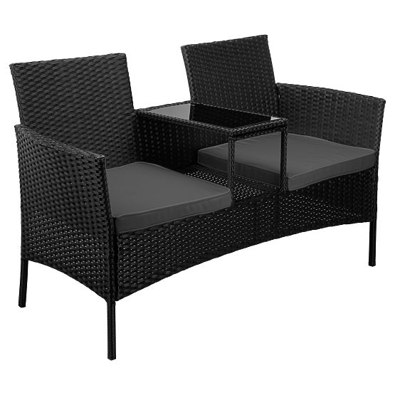 Banc de jardin en résine tressée canapé CORDOBA noir avec coussins gris