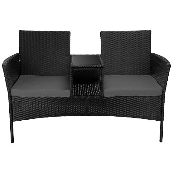 Banc de jardin en résine tressée canapé CORDOBA noir avec coussins gris
