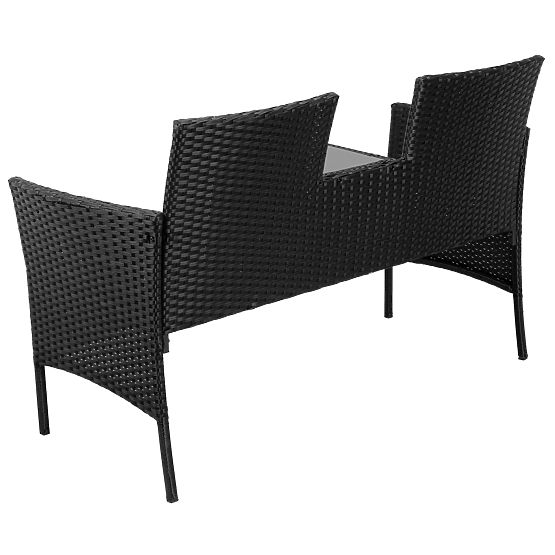 Banc de jardin en résine tressée canapé CORDOBA noir avec coussins gris
