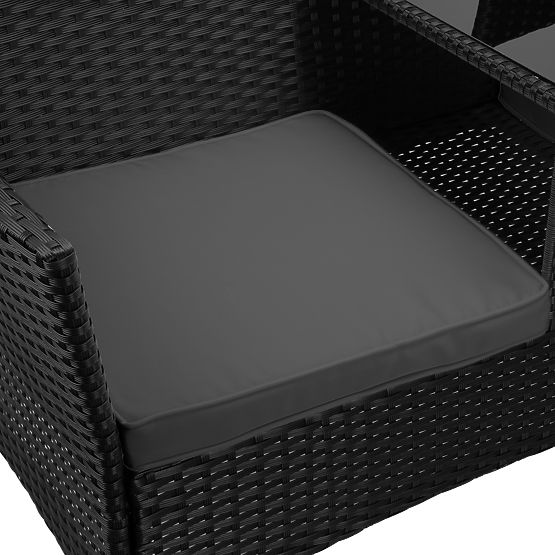 Banc de jardin en résine tressée canapé CORDOBA noir avec coussins gris