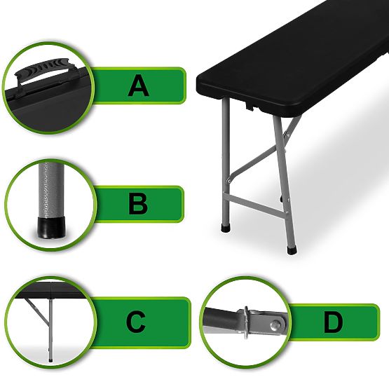 Banc pliant de restauration 180 cm noir