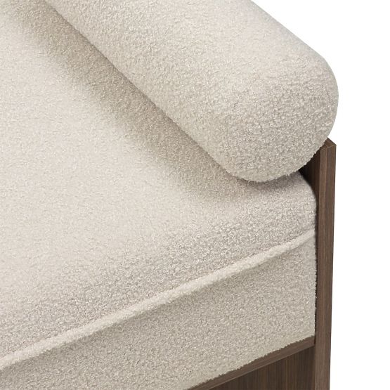 Banc rembourré Loppo beige clair, bouclé, Noyer Wisconsin