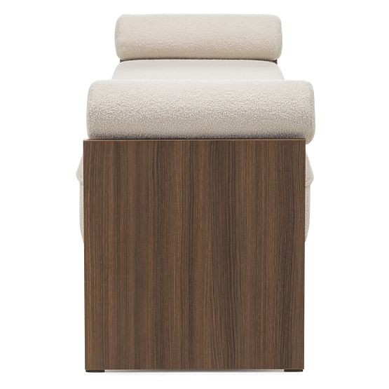 Banc rembourré Loppo beige clair, bouclé, Noyer Wisconsin