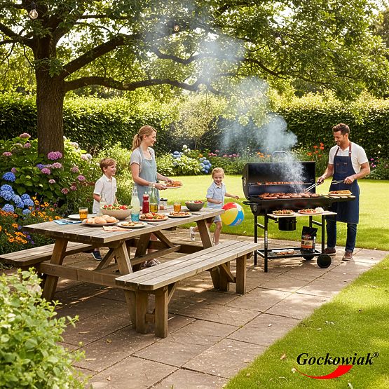 Barbecue à charbon de jardin 2 grilles tiroir à cendres BAREL WOOD