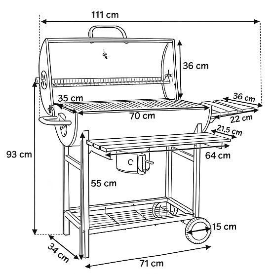 Barbecue à charbon de jardin 2 grilles tiroir à cendres BAREL WOOD