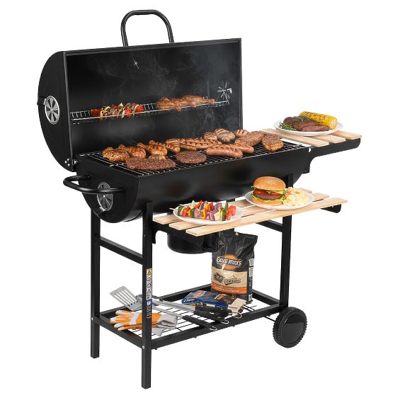 Barbecue à charbon de jardin 2 grilles tiroir à cendres BAREL WOOD