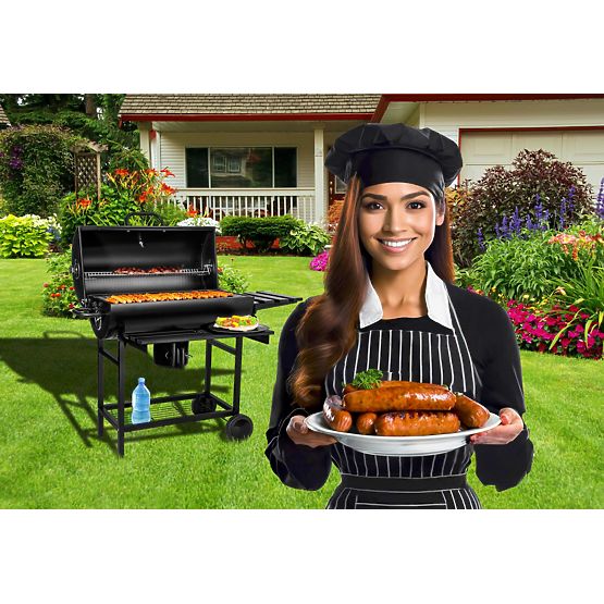 Barbecue à charbon de jardin en tonneau avec 2 grilles et tiroir à cendres