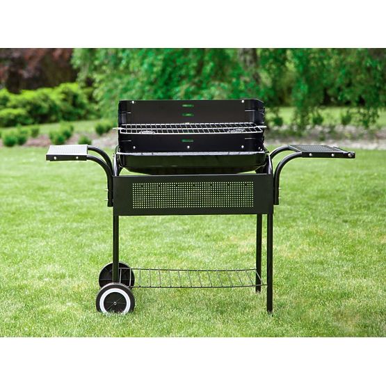 Barbecue de jardin avec étagères en métal, réglage de la grille, roues
