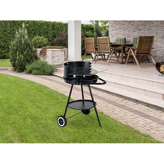 Barbecue de jardin avec grille ronde et hauteur de grille réglable