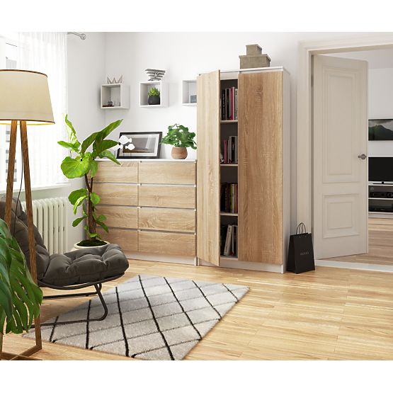 BIBLIOTHÈQUE FERMÉE R80 2D 8P CLP BLANC / SONOMA