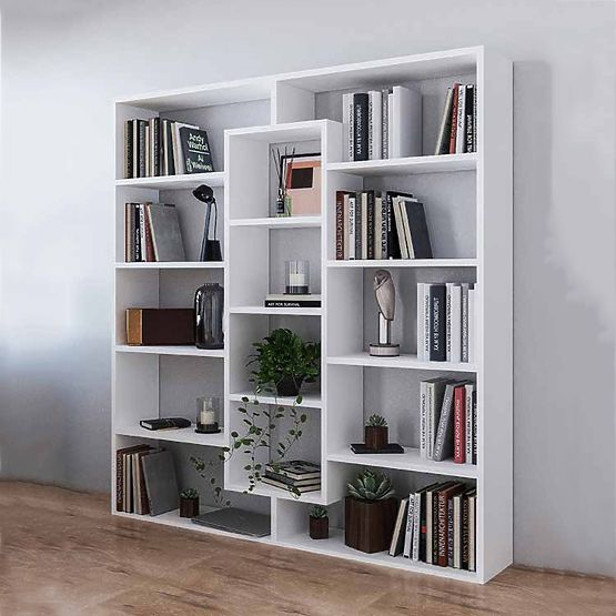 Bibliothèque moderne sur pied avec 14 étagères blanche