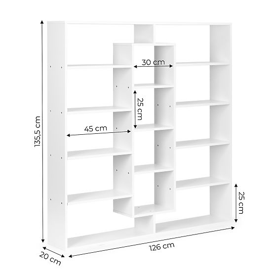 Bibliothèque moderne sur pied avec 14 étagères blanche
