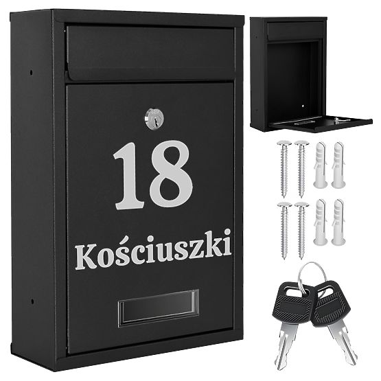 Boîte aux lettres pour courrier Gustav noire avec inscriptions