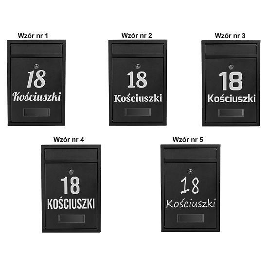 Boîte aux lettres pour courrier Gustav noire avec inscriptions