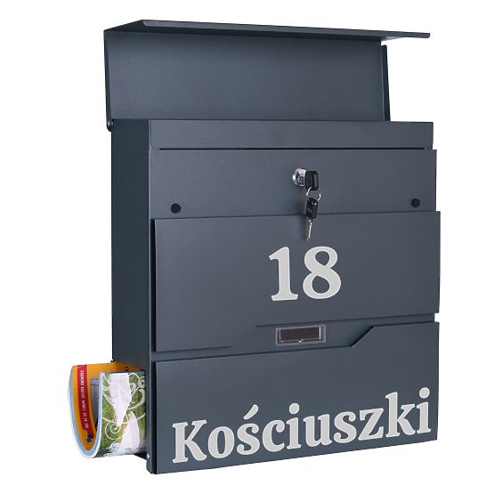 Boîte aux lettres Vidar anthracite avec inscriptions
