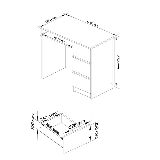 BUREAU A-6 CLP CHÊNE ARTISAN / BLANC DROIT